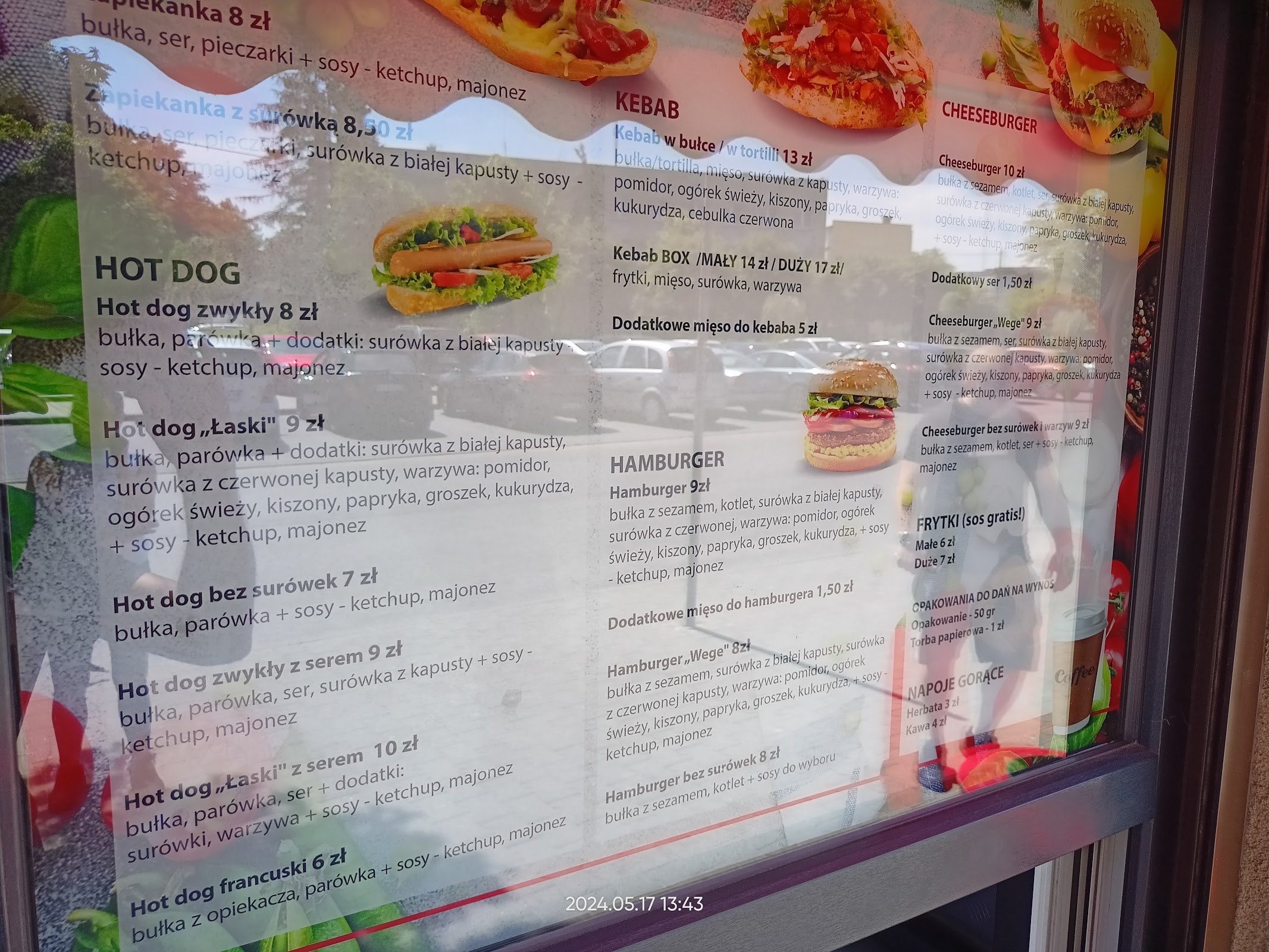 Karta z cenami w detalu, hot dogi i kebab, ceny od 6 do 19 zł.